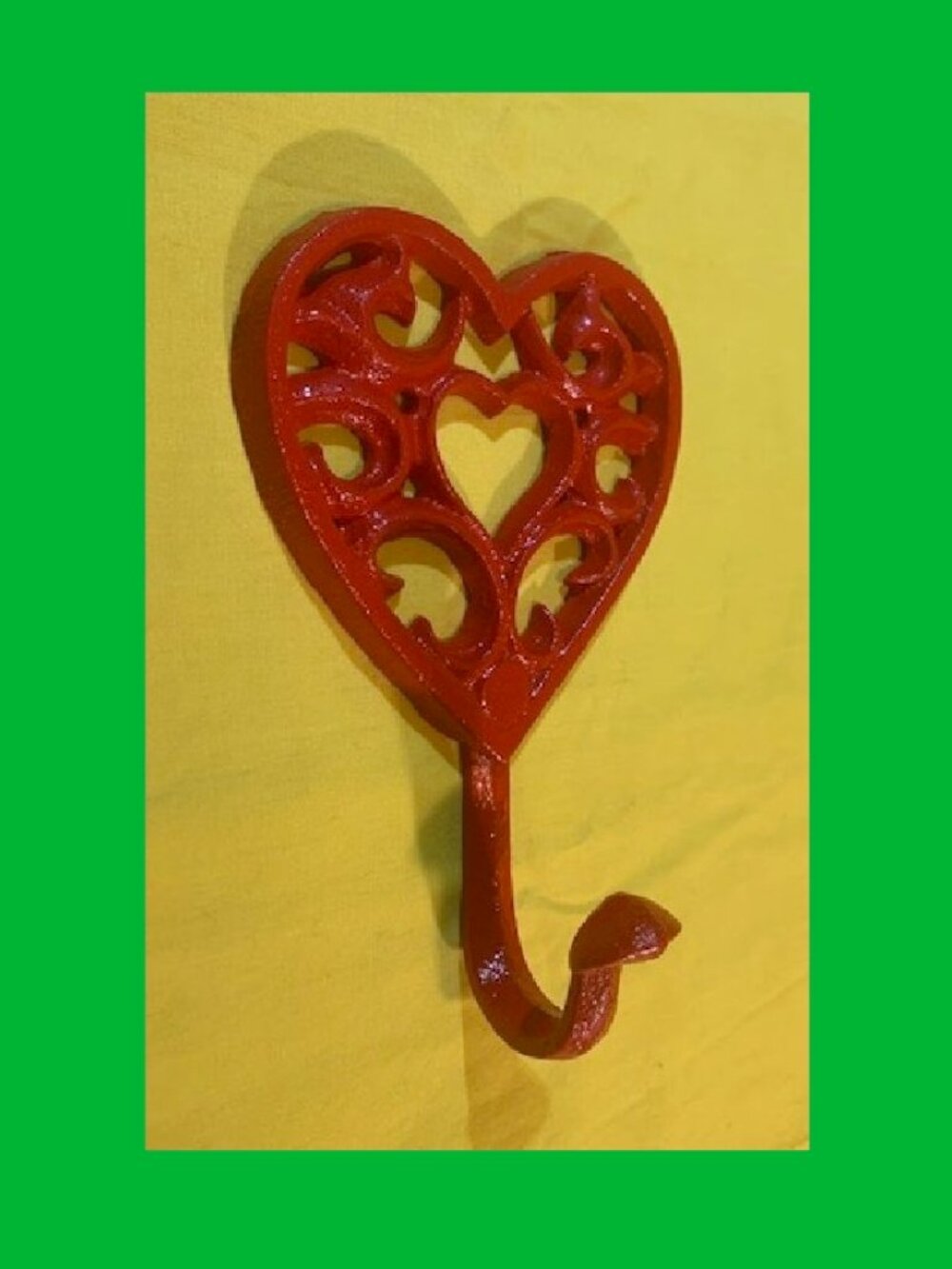 Red Heart Cast Iron Wall Hook 7" tall by 4 3/4" wide 0503 Red